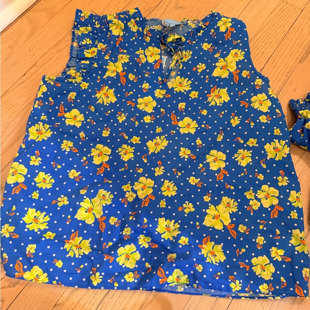 Draper James Blue Aster Floral Flutter Sleeve Tank